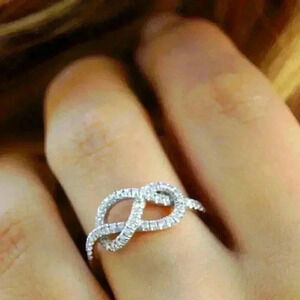 NEW 925 Silver White Sapphire Infinity Knot Ring